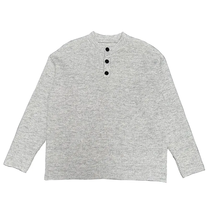 

Men's Faionable Lazy Sle Knitted Sweater Single Button Loose Henry Collar Autumn Winter Warm Color Casual Outerwear