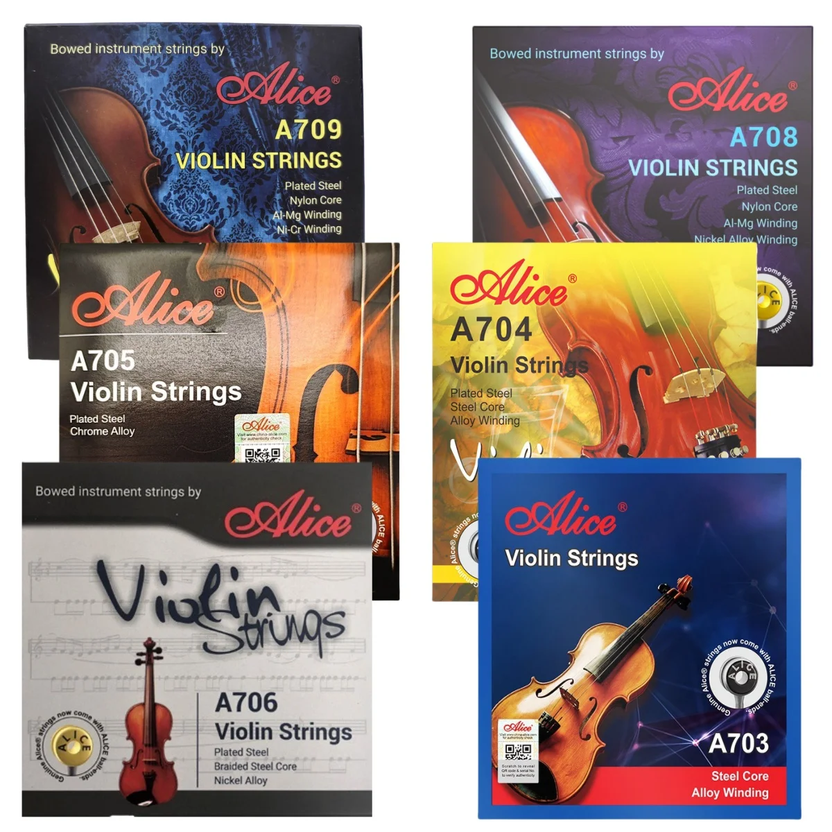 Cuerdas de violín Alice A703/A704/A705/A706/A708/A709/enrollado de aleación de núcleo de nailon de acero E/A/D/G accesorios universales para violín de 4 cuerdas