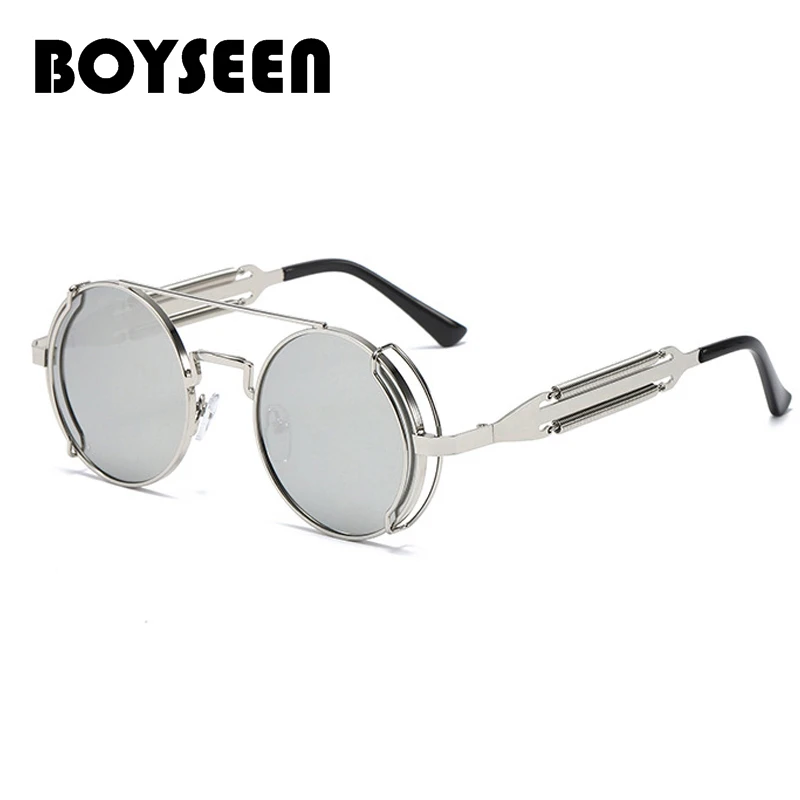 المعادن Steampunk النظارات الشمسية النساء الرجال موضة نظارات دائرية العلامة التجارية مصمم خمر نظارات شمسية عالية الجودة Oculos دي سول #5