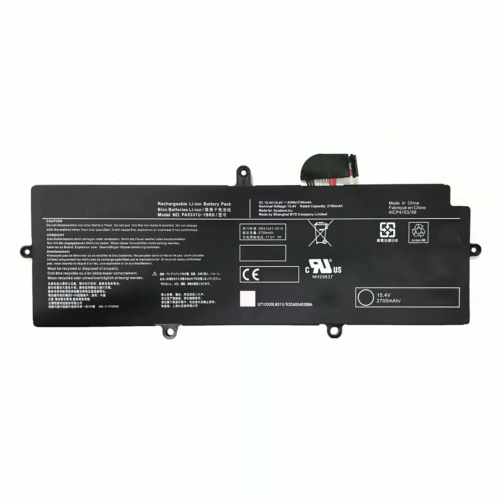 7XINbox PA5331U-1BRS 15.4V 42Wh 2700mAh Laptop Battery for Toshiba Dynabook Portege A30-E X30L-G A40-E