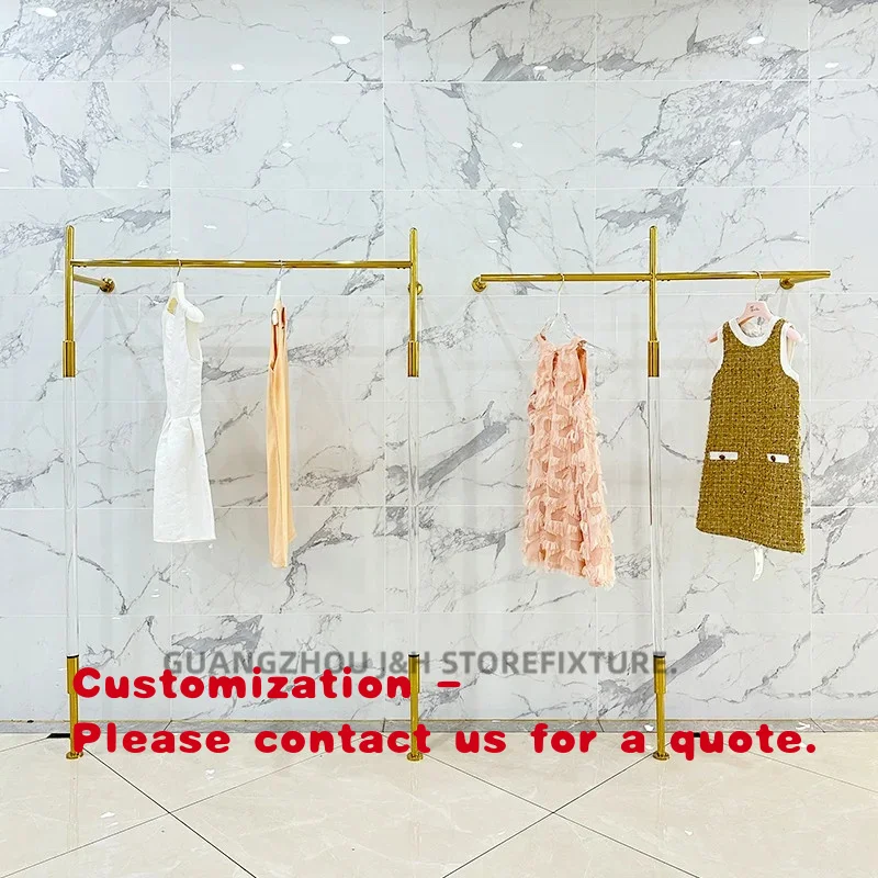 

custom.Fashionable Wholesalers Wall Mounted Display Stands Shiny Gold Stainless Steel Display Rack Hanging Clothes and Pants