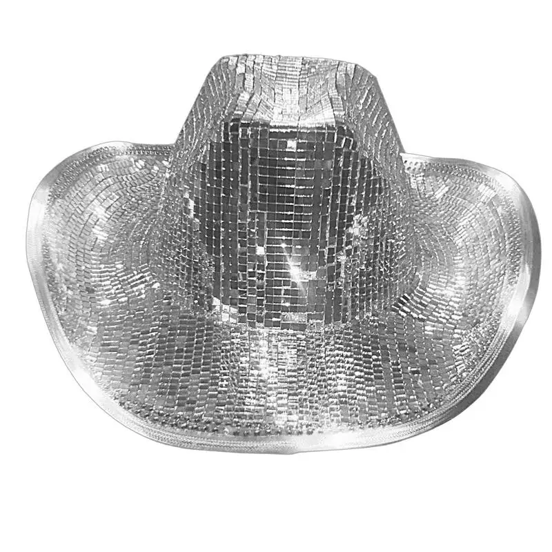 Unique Disco Ball Cowboy Hat Neon Sparkly Glitter Cowgirl Hat Cowboy Caps With Mirrored Glass Jewels Mesh Accents Hat BlingBling