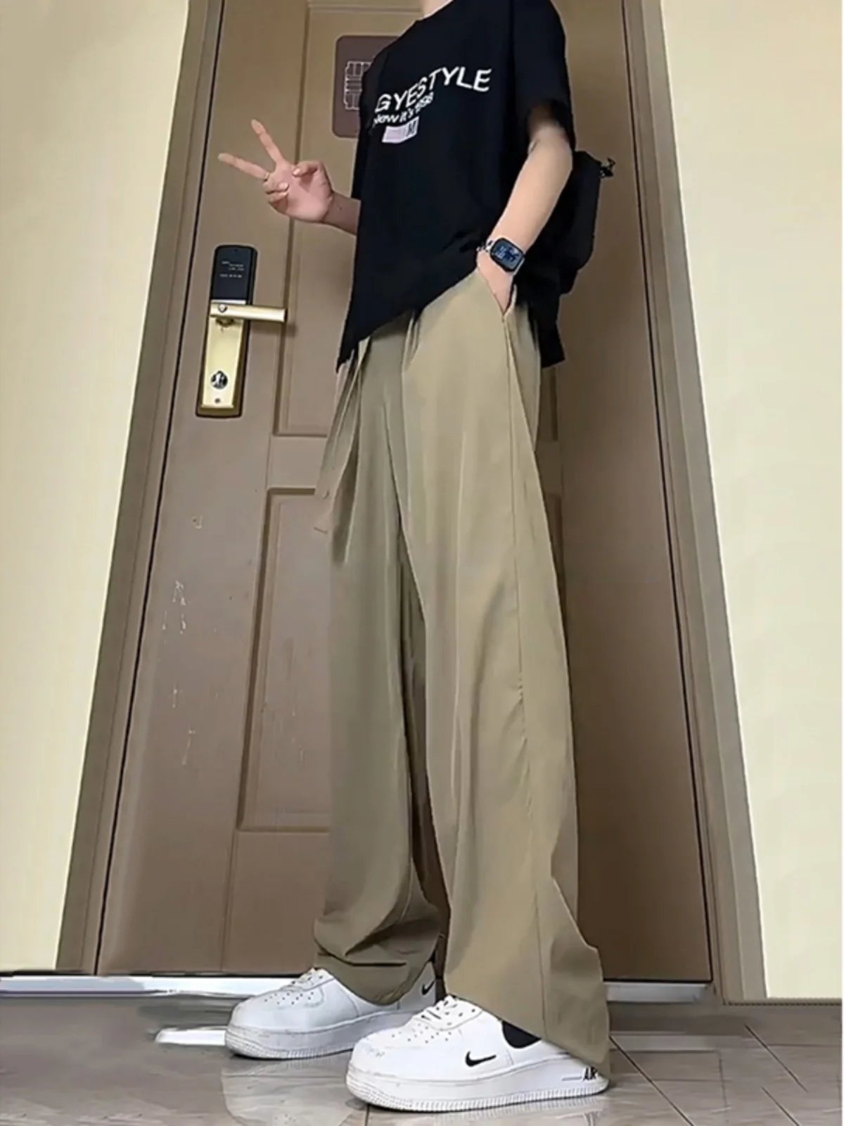 Quick Dry Ice Silk Straight Leg Men's Casual Sports Pants Summer Thin Fashionable Low Waist Trousers Youth Active Style