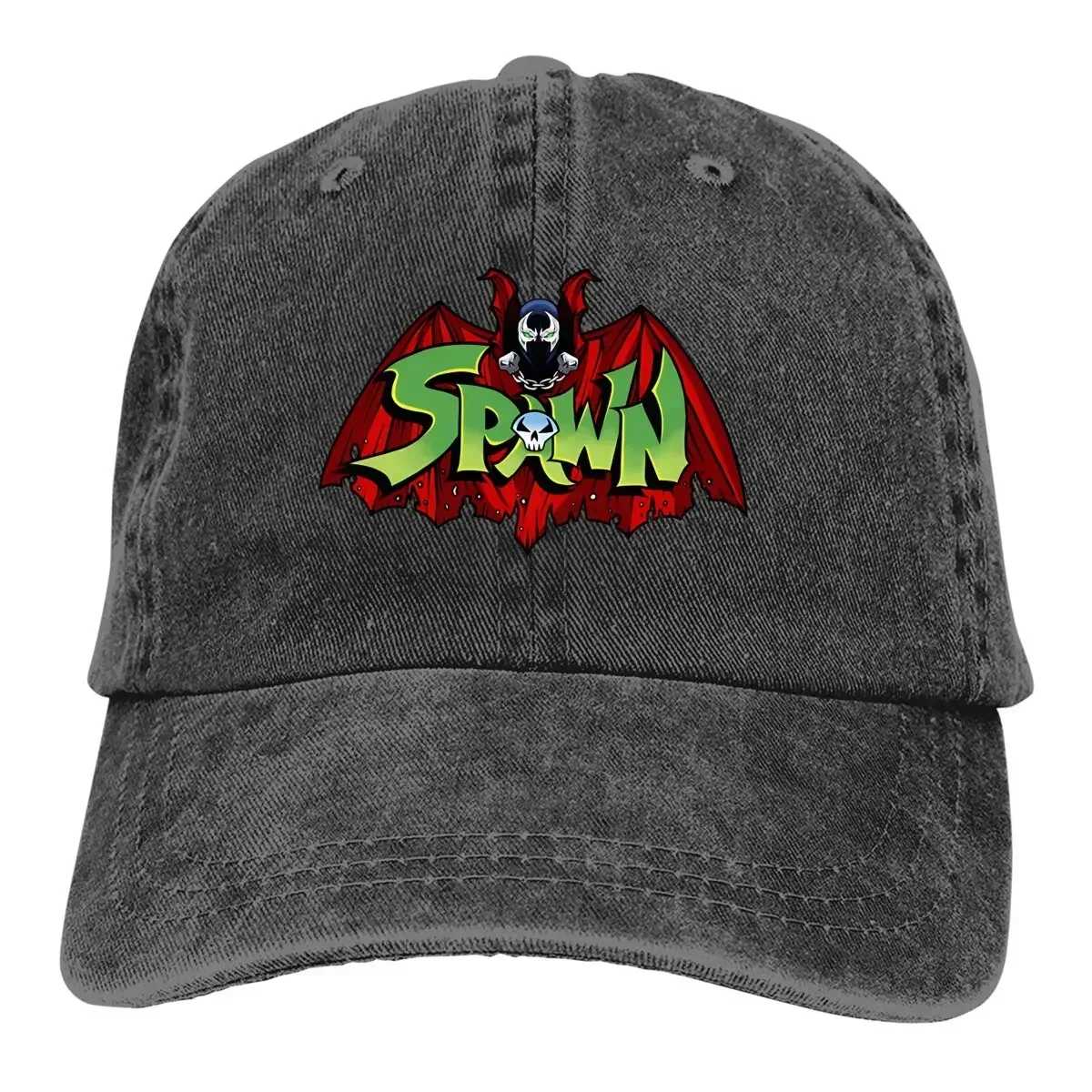 novo-bone-masculino-lavado-estilo-beisebol-trucker-snapback-dad-hat-com-estampa-spawn-bat-e-tematica-spawn-comic-para-golfe