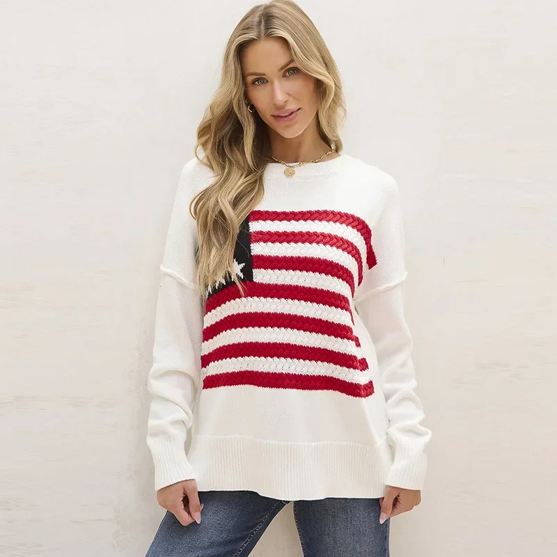 

Winter Knitted Hoodie Women's European and American Casual Loose Round Neck Sweater