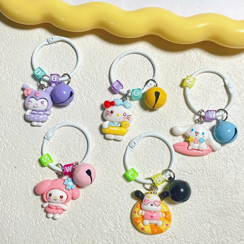 LLavero de campana de Sanrio de Anime de dibujos animados, colgante de Anime, Kuromi, Hello Kitty, accesorios de decoración de mochila de moda