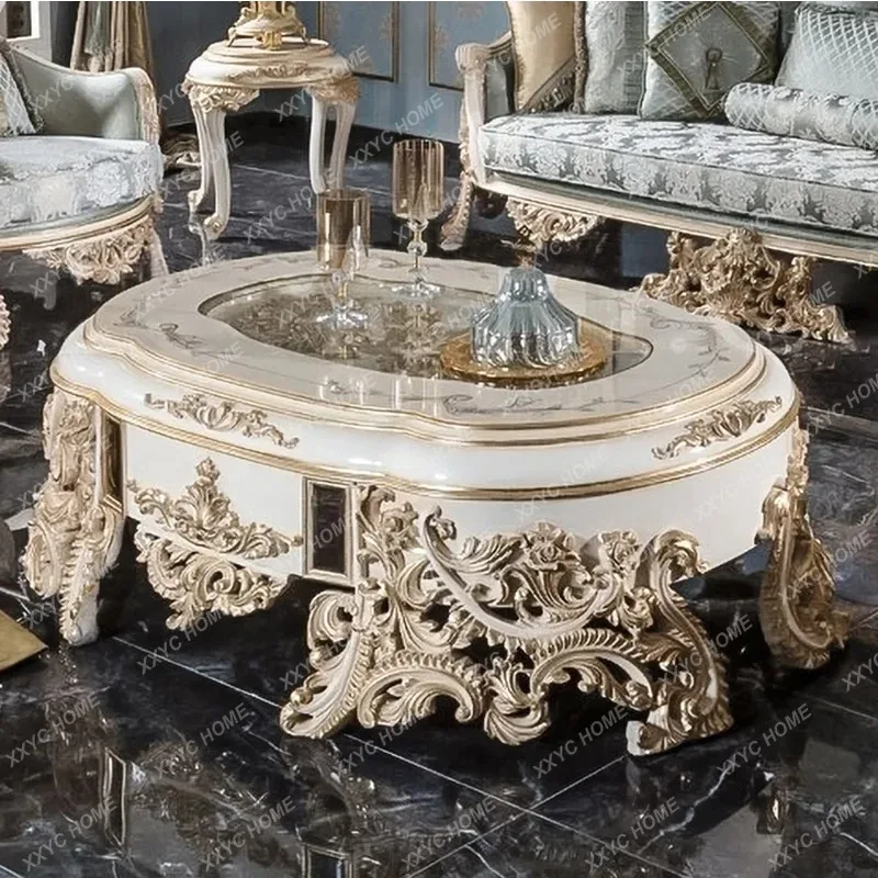 XXstyle full solid wood carved living room  high-end large sofa coffee table combination