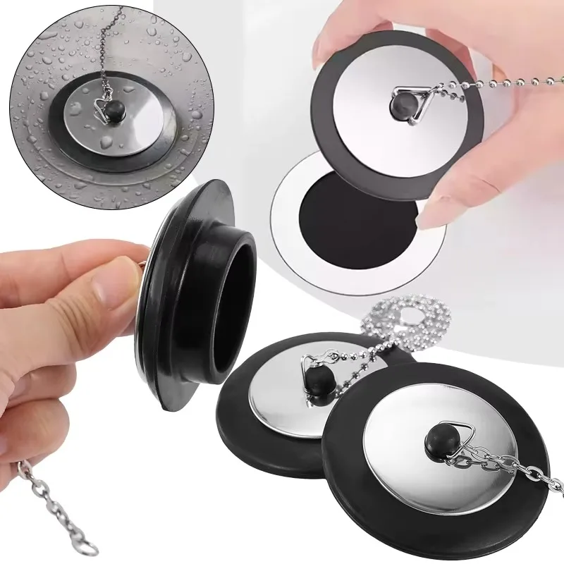 4/4.3/5cm Universal Rubber Tub Stopper with Chain Durable Bath Tub Drain Cover Hanging Ring Bathtub Plug Bathtub Accessories