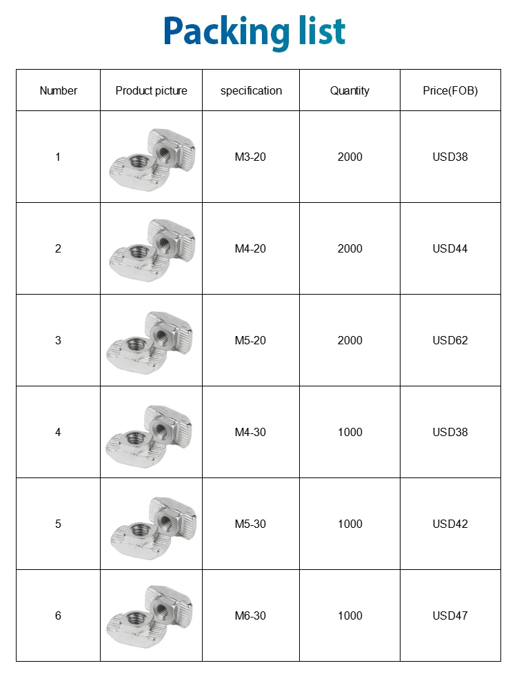 9000pcs 2020 3030 Series T Nuts M3 M4 M5 M6 T Slot Nut Hammer Head Fastener Nut for 20 30 Series Aluminum Profile