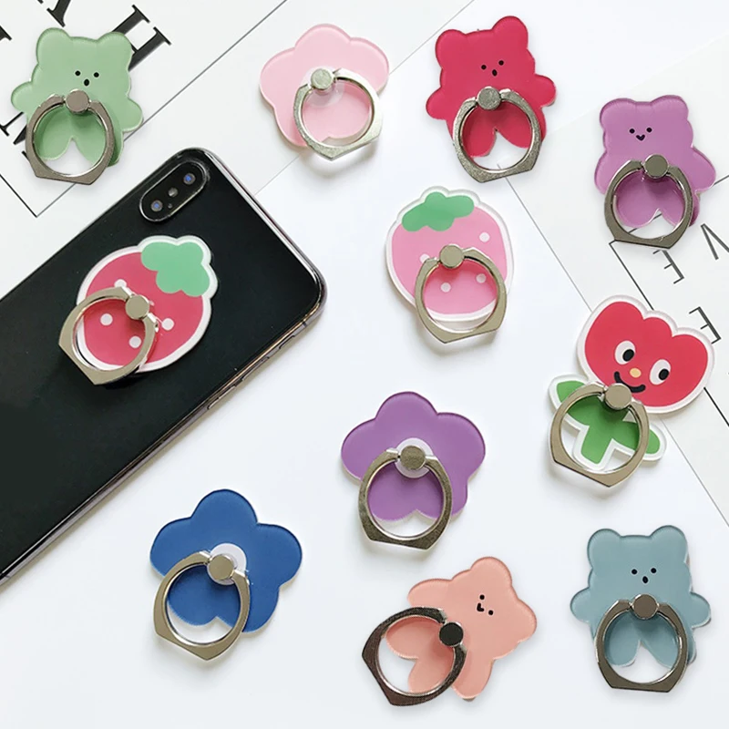 

Держатель для мобильного телефона, подставка для кольца на палец 360° ° Поворотная подставка Медведь Цветы Клубничная подставка для мобильного телефона Универсальный ленивый кронштейн