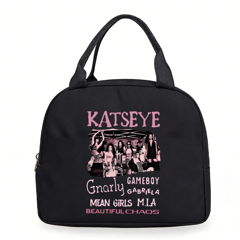 Vintage Katseye Lunch Bag Student Office Women Men Bento Pouch Y2K Korean Ulzzang Insulation Portable Picnic Food Lunch Bags