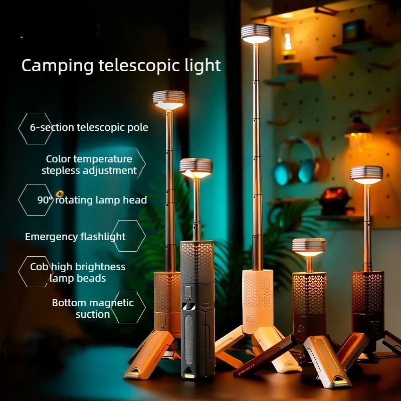 Outdoor Camping Atmosphere Light Rechargeable 10500mAh Battery Telescoping Flashlight Multi Function