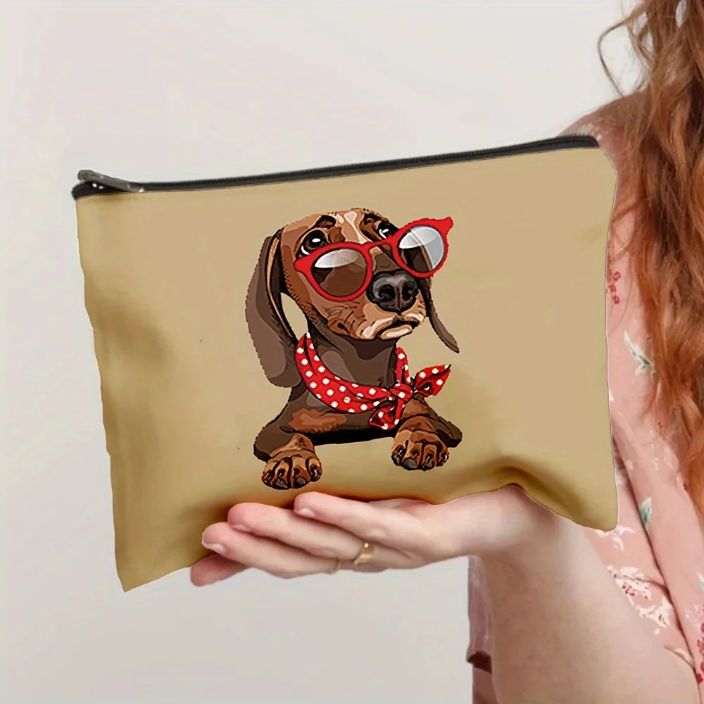 Cartoon Dog Cosmetic Bag Ultra-Portable Zipper Closure Travel and Everyday Use linen fabric Storage Bags Fashionable Makeup Bag