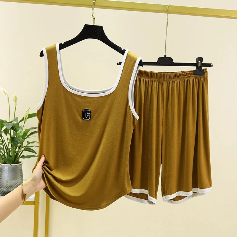 

Tank Top Shorts Sleepwear Set Women's New Sports Summer Oversized Loose Casual Thin Pajamas Ice Silk Suspenders Home Wear Suit