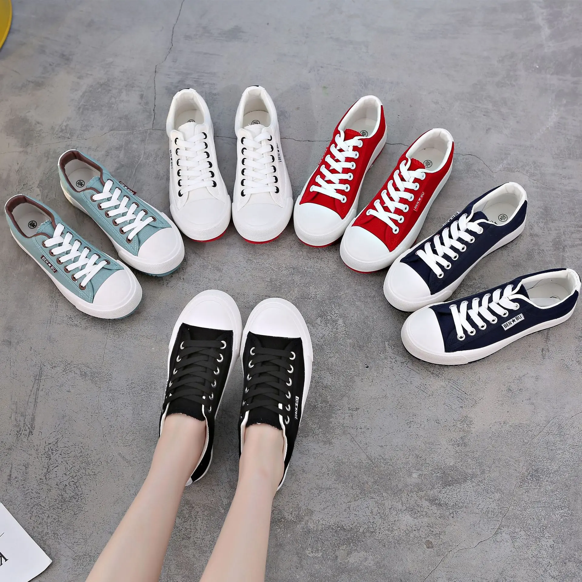 

New Korean Style Casual Low Cut Canvas Women's Shoes Lightweight Flat Floor Shoes Trendy Running Shoes Pure Color Youth Footwear