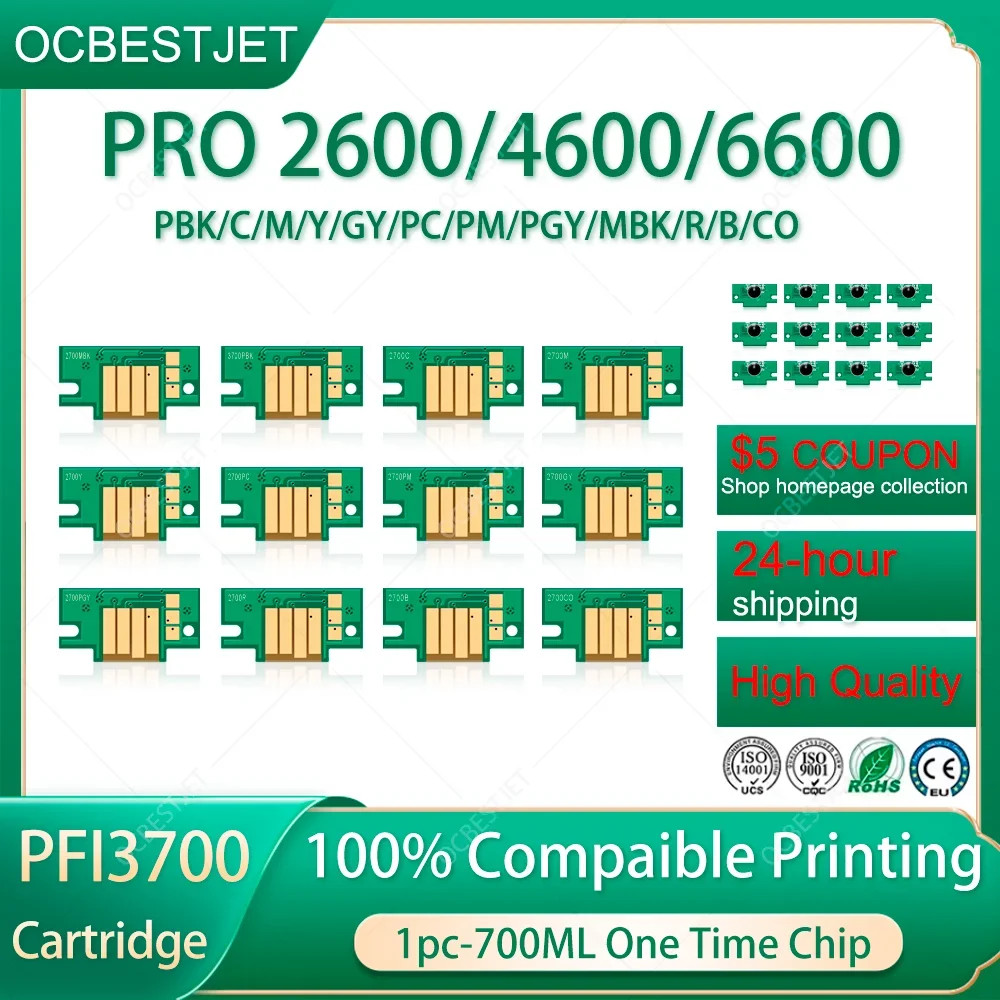 For Canon PFI 2700 3700 Cartridge Chip 700ML PRO 2600 4600 6600 GP 4600s 6600s Printer Chips One Time Ink Cartridge Chip