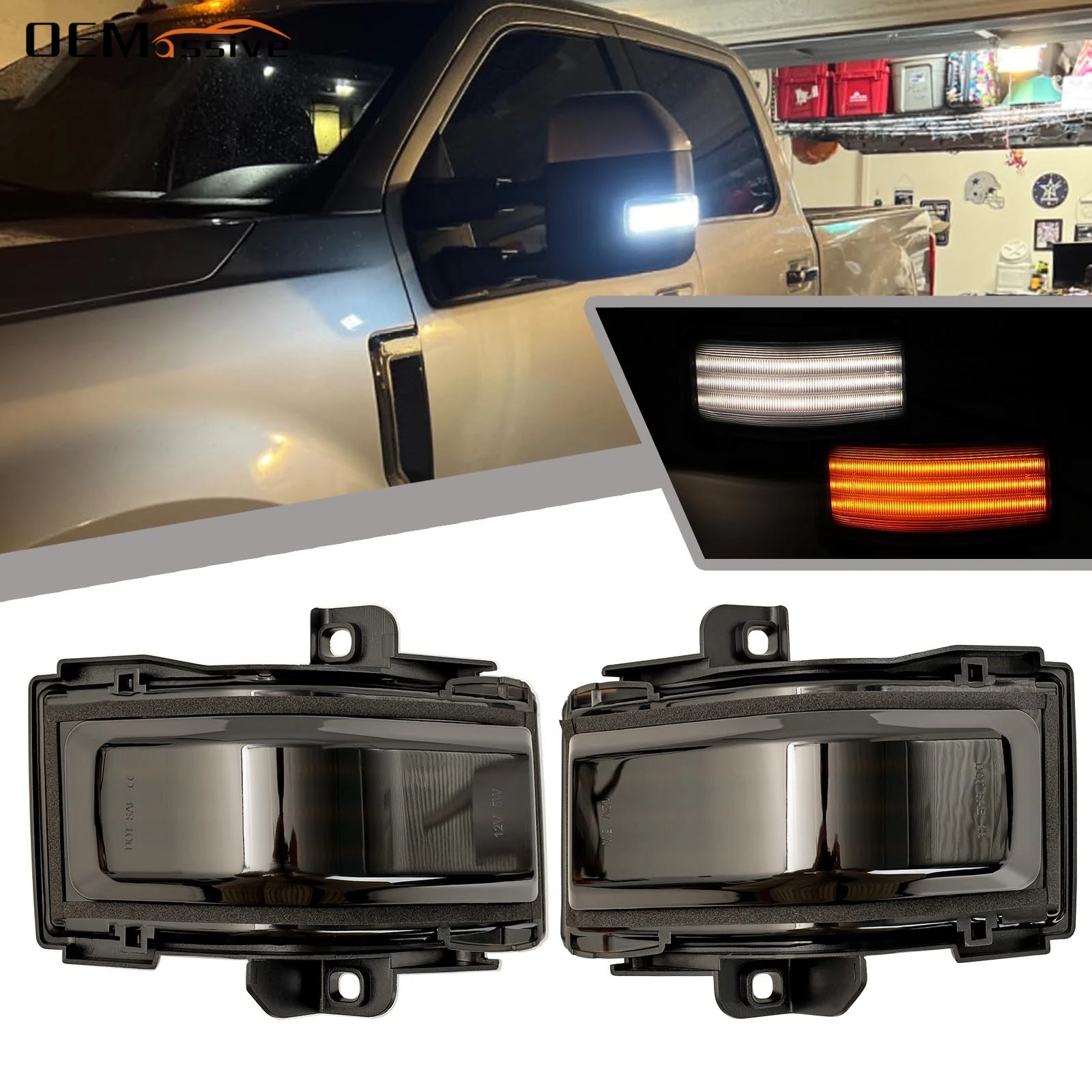 

2PCS For Ford F150 F250 F350 F450 F550 Super Duty 2015-2023 Side Mirror Light Amber Turn Signal White Running Lamp