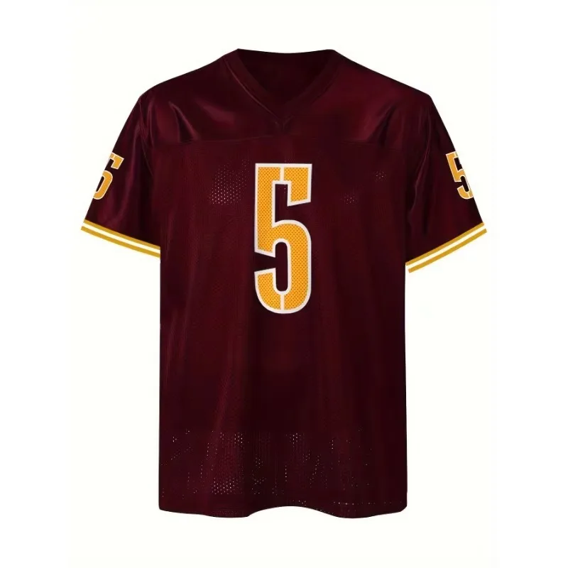 Men's#5 American Football Jersey Embroidered Breathable Retro Mesh Red Skin Rugby Uniform V-Neck Redskins T-Shirt  Men Clothing