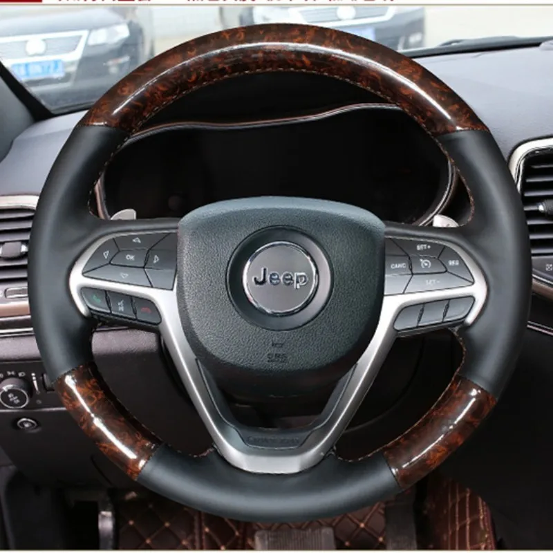 Hand Sewing Car Steering Wheel Cover for Jeep Compass Cherokee Wrangler Grand Cherokee Car Genuine Leather Interior Accessories