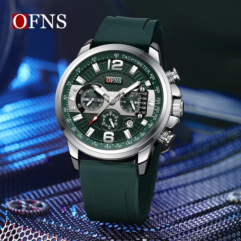 OFNS Top Brand 1304 Fashion Men's Quartz Watch Three Eyes and Six Needles Multi functional Waterproof Calendar Men's Watch 2024