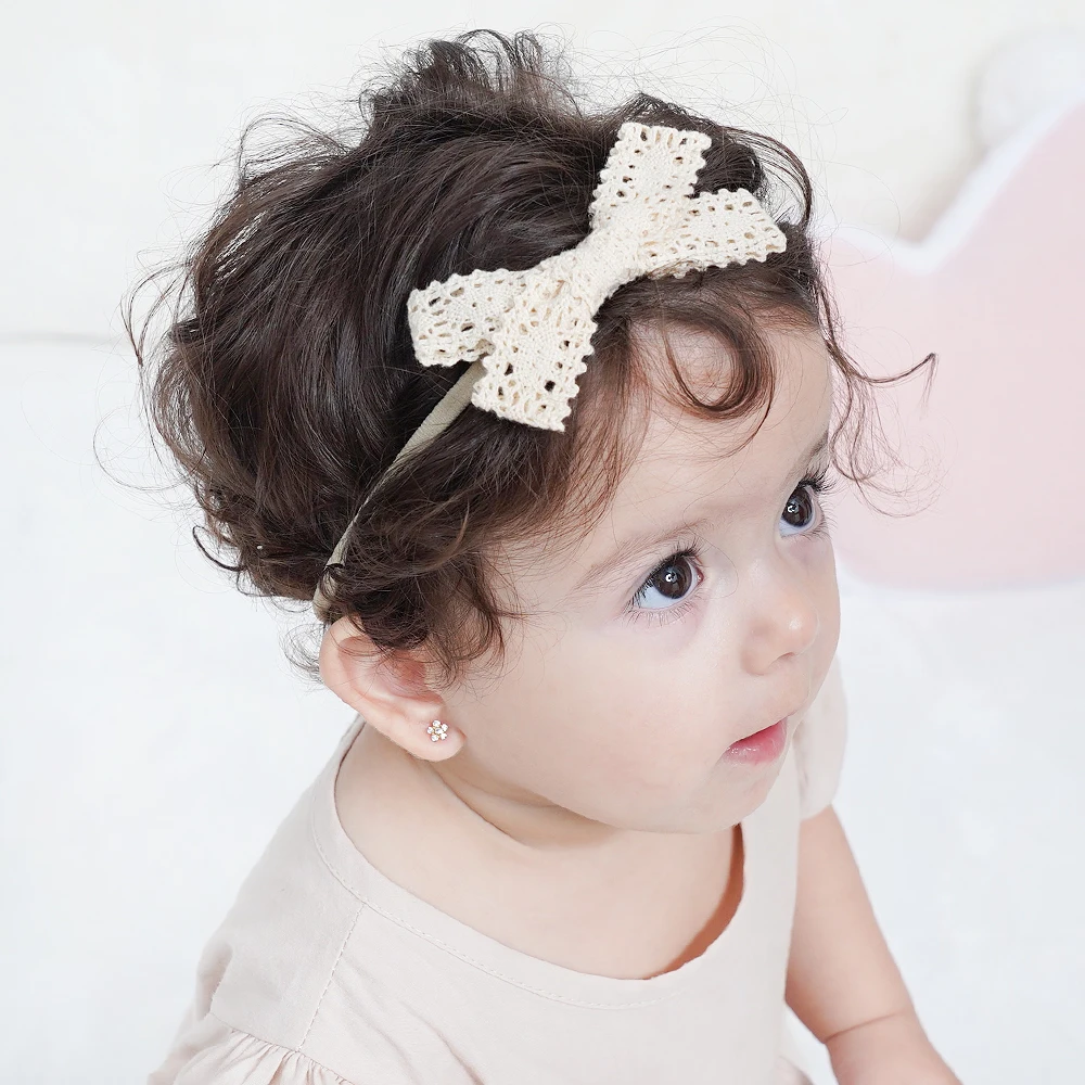 Diadema de lino con lazo para niña recién nacida, cintas para el pelo de encaje, turbante, accesorios para el cabello para bebé, 4 unidades por juego