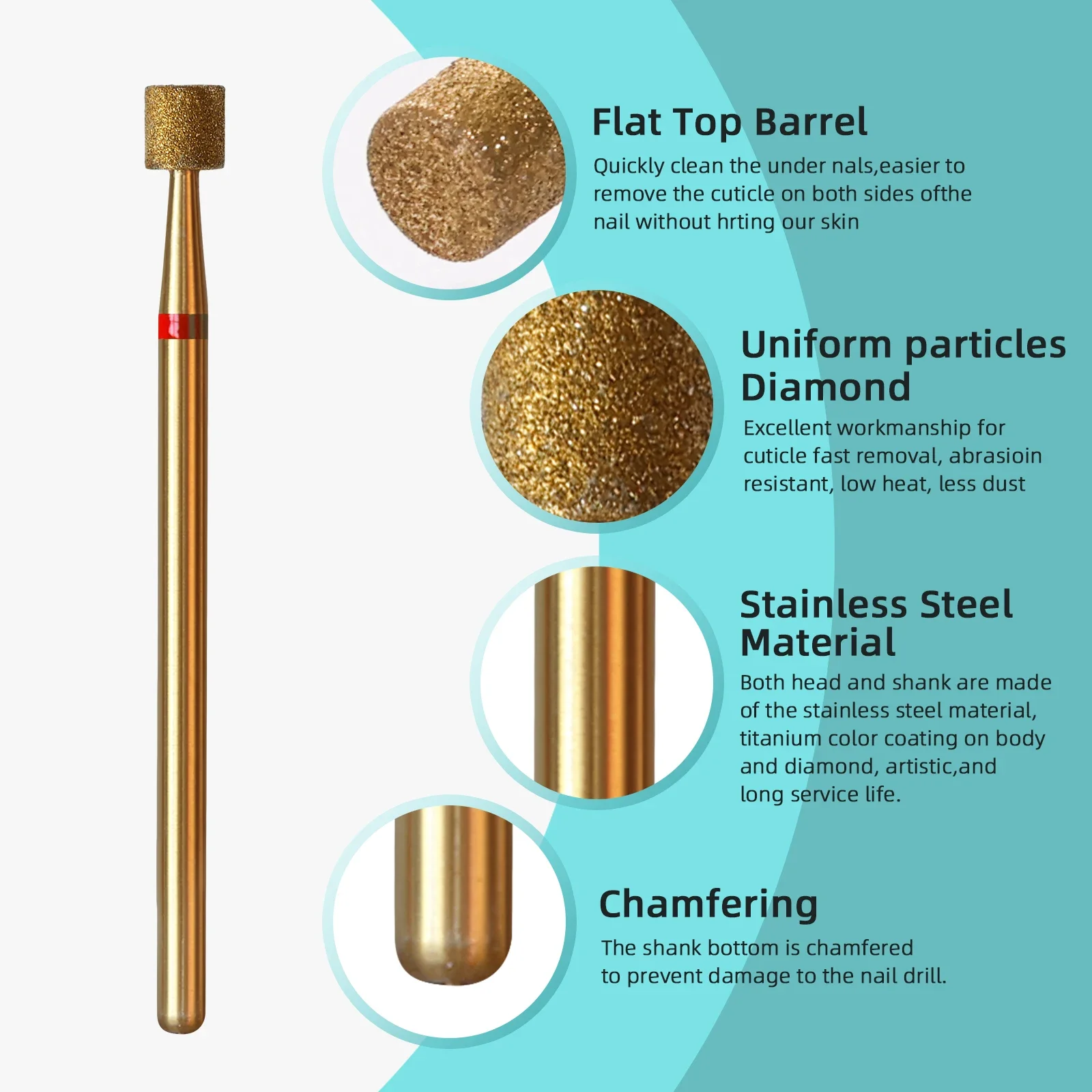 HYTOOS 4mm Barrel Cuticle ทําความสะอาดเล็บเจาะบิต, ไทเทเนียมรัสเซียเพชรเล็บ Bits อุปกรณ์ทําความสะอาดเล็บสําหรับ Dead Skin