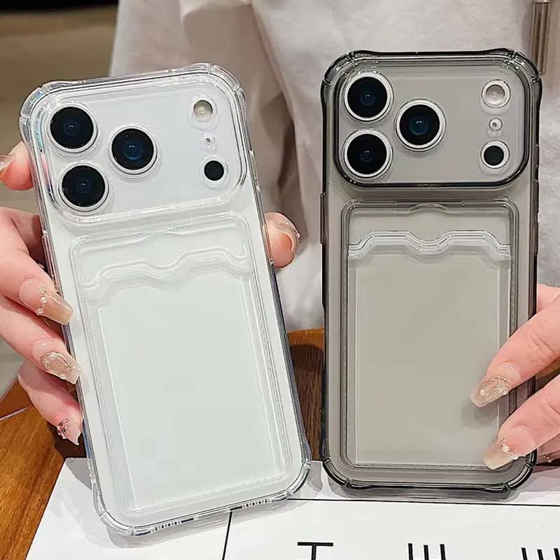Kartensteckplatz-Taschen-Handyhülle für iPhone Air 17 16 15 14 13 Pro Max 17 Pro 16e 12 11 Transparente, stoßfeste Silikon-Softcover