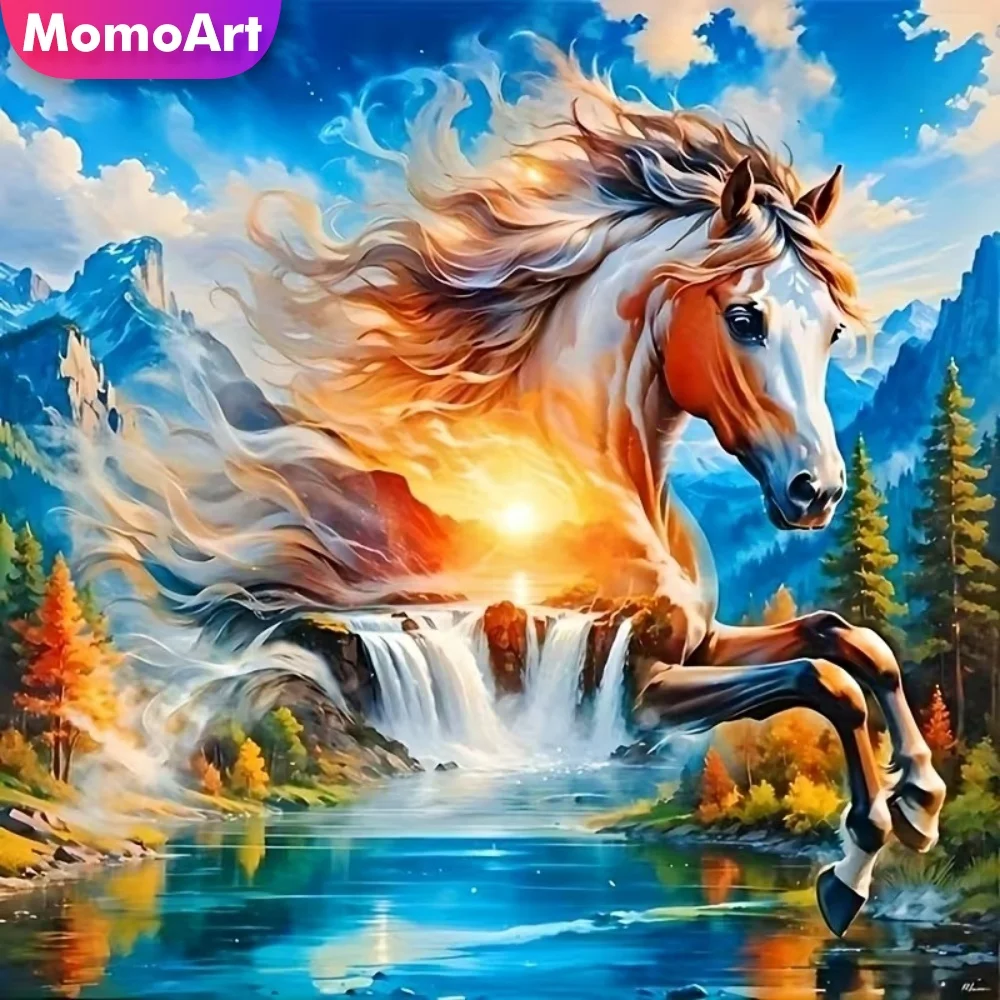 Momoart Elmas Boyama Şelale Manzara Resim Rhinestones DIY Akrilik Zanaat Malzemeleri Elmas Mozaik At Çocuk Hobi