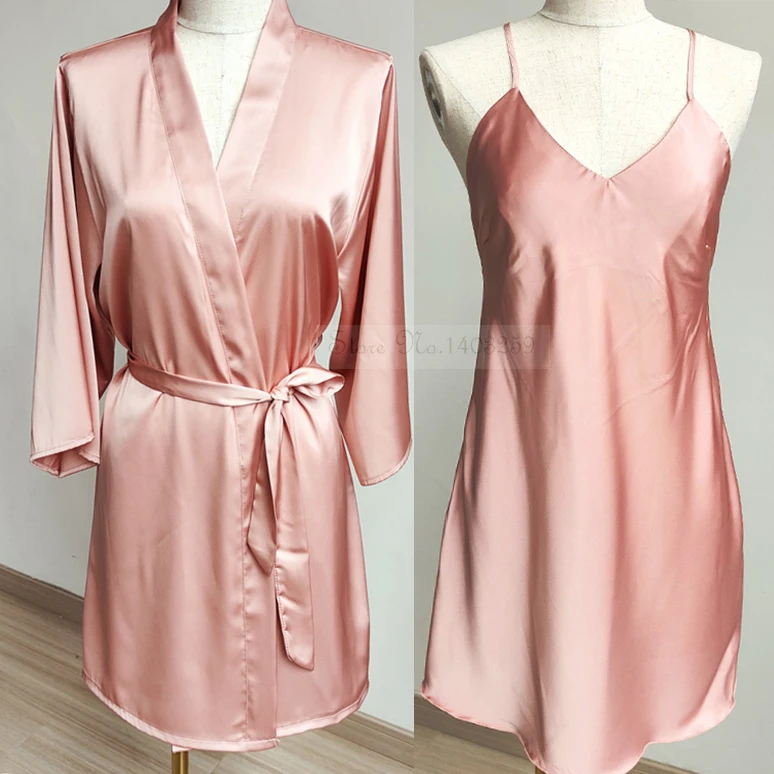 Bride Bridesmaid Wedding Robe Morning Gown Sexy Satin Suspender Nightdress Sleepwear Spring Summer Loose Home Dressing Gown