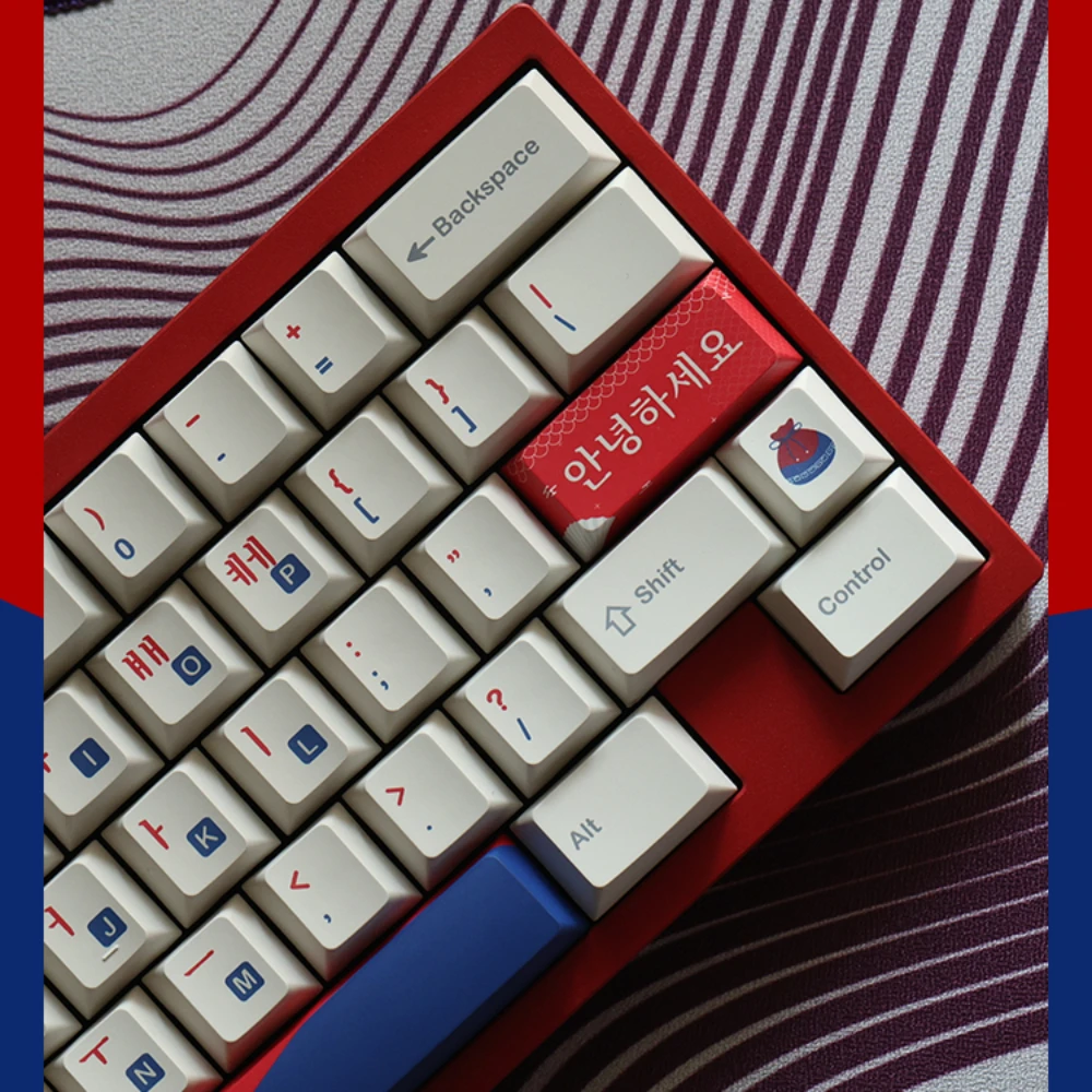 Imagem -02 - Coreano Root Rog Night Devil Keeping Pbt Keycap Jogo de Contraste Vermelho e Azul Office Handle kr Keycaps Estilo Coreano Branco 140 Teclas