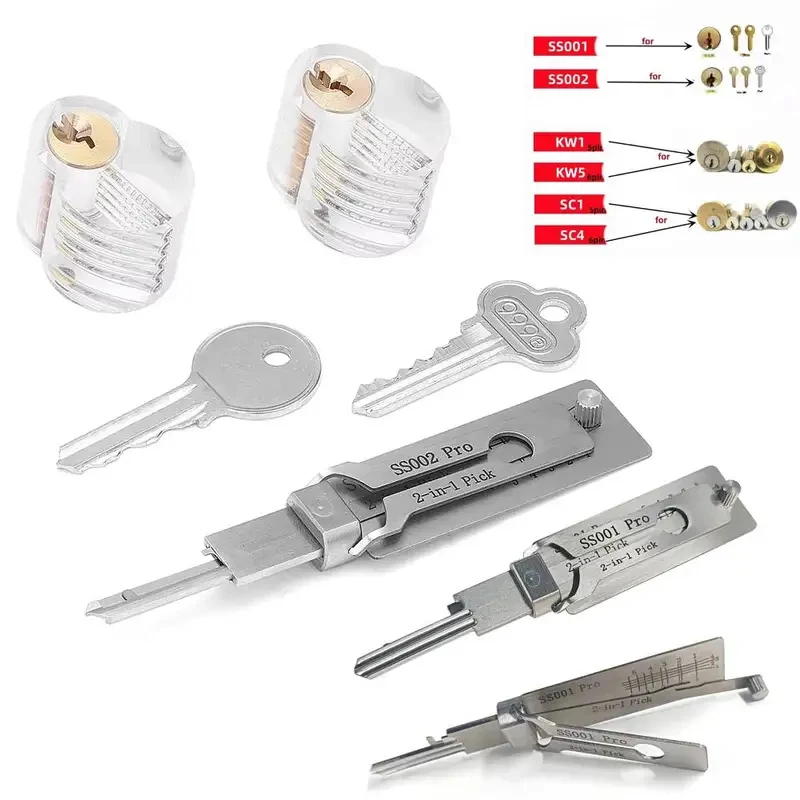 SS001 PRO SS002 PRO Key Decoder and O-ring Pick Set Stainless Steel Hook Hand Tool Kit for Locksmith Home Vehicle Repair