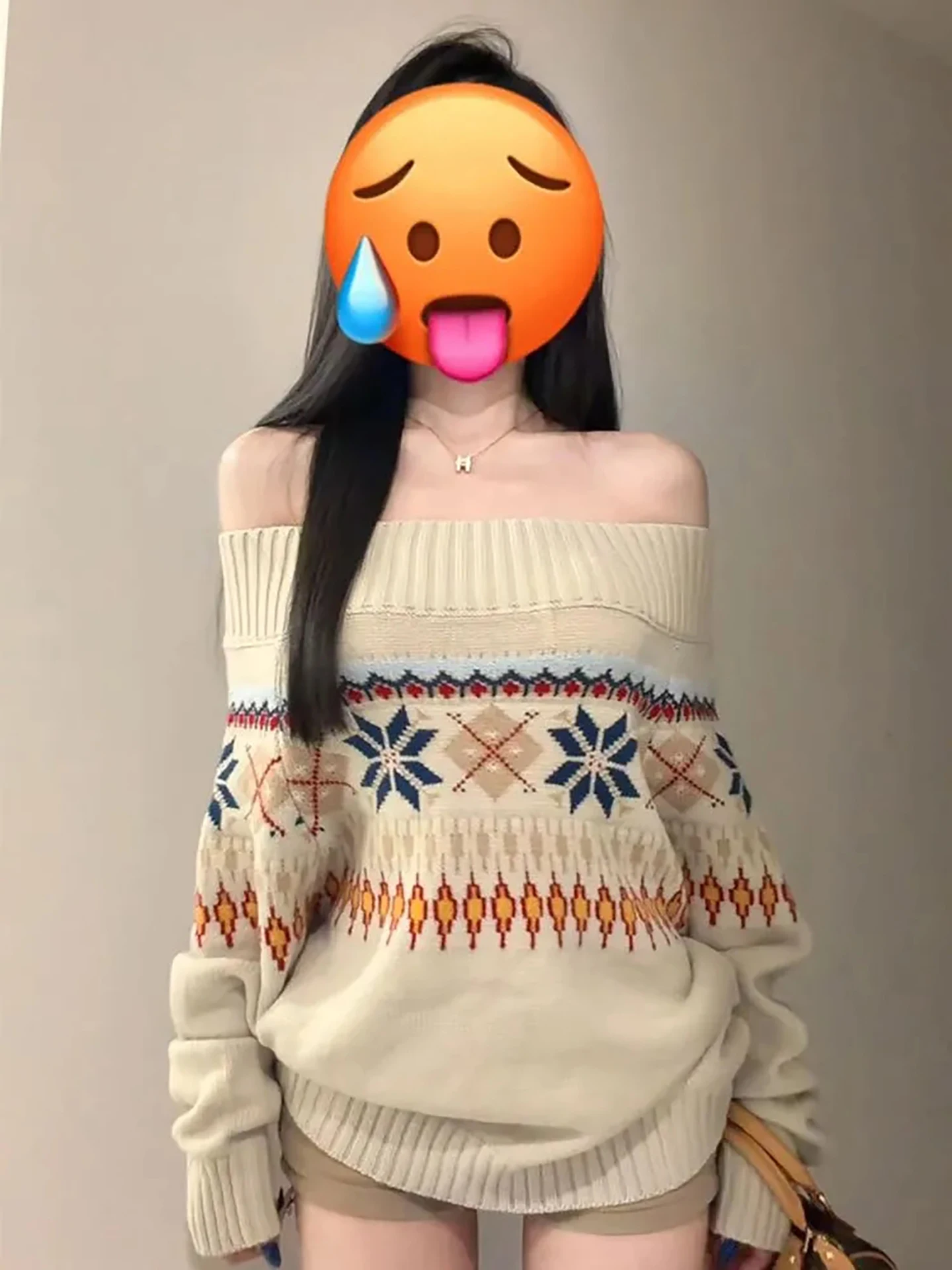 

Корейский вязаный свитер Lazy Sle, женский зимний новый свитер с вышивкой Fair Isle, модная свободная теплая основа на одно плечо irt