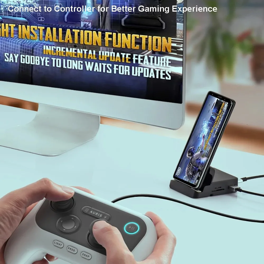 Tipo C HUB Docking Station, Suporte do telefone, USB C para HDMI Dock, Adaptador de carregador de energia 15W, Samsung, Huawei, 8 em 1