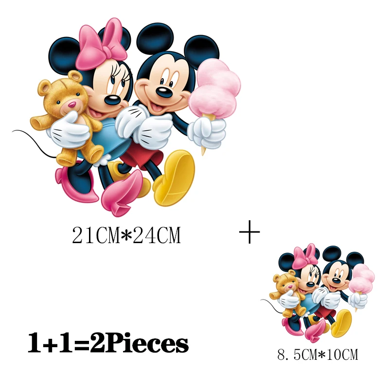 2Pcs/Lot Mickey Disney Iron On Thermoadhesive Patches For Children\'s Clothing Kids Heat Thermal Transfer Ironing Application DIY