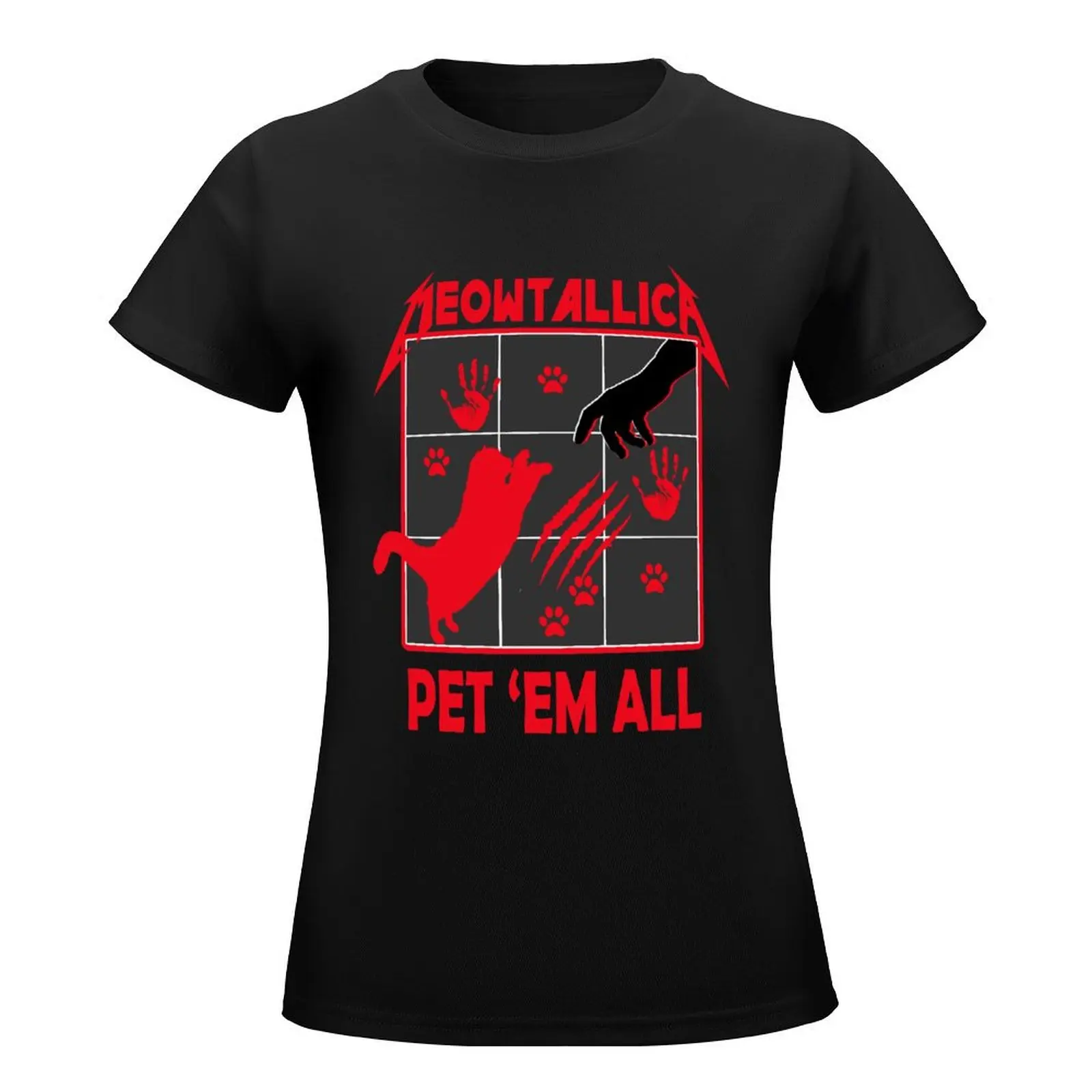 Meowtallica - Pet 'Em All funny cat T-Shirt cute clothes vintage black t-shirts for Women