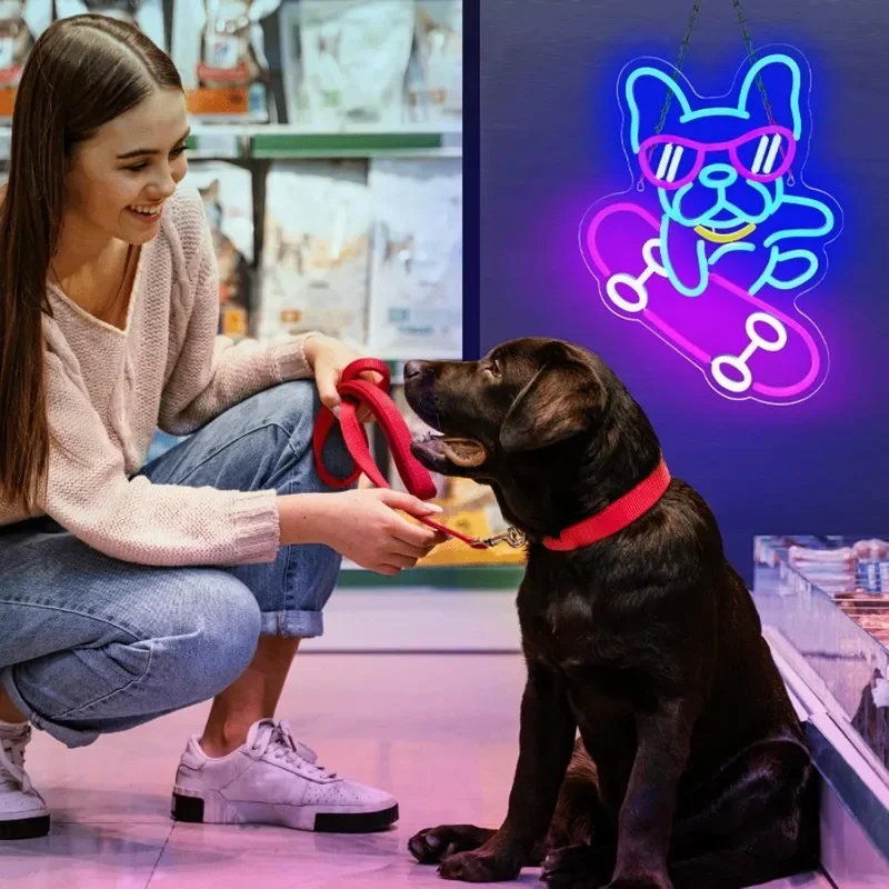 Imagem -05 - Skate Dog Neon Lights Dimmable Wall Decor Quarto de Led Sala Pet Shop Bar Aniversário Presente de Casamento Moda