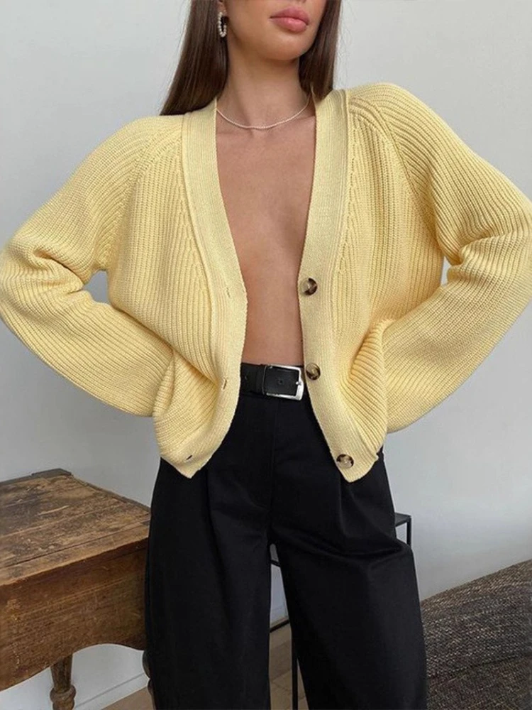 

New in Autumn Winter Women's Knitted Cardigan Sweater Casual Loose V Neck Long Sleeve Tops Streetwear Retro Sweaters Clothing