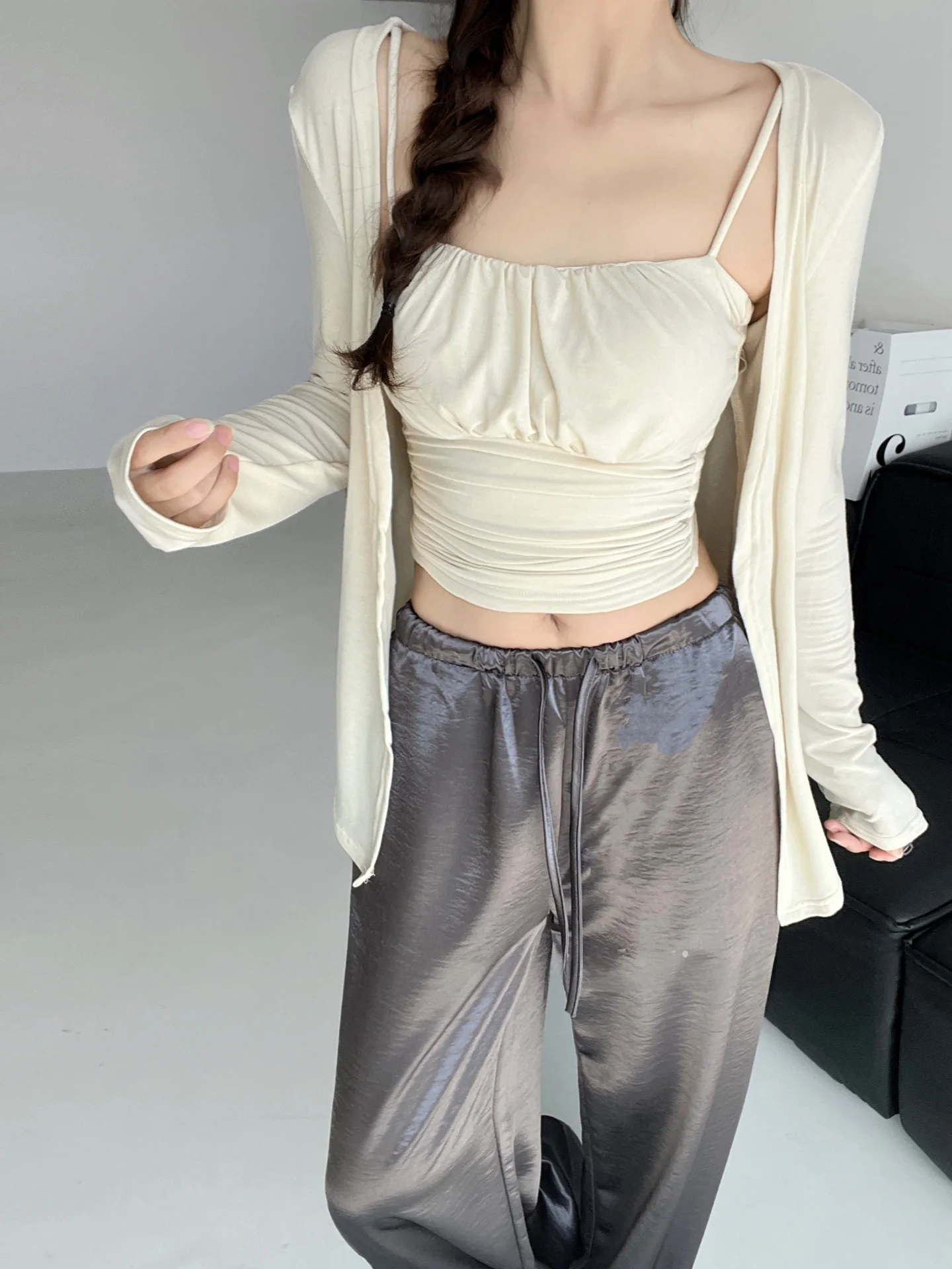 Silky Smooth Lightweight Summer Casual Pants Loose Straight Drapey Satin Wide Leg Textured Feel Comfortable Loose Fit Trousers