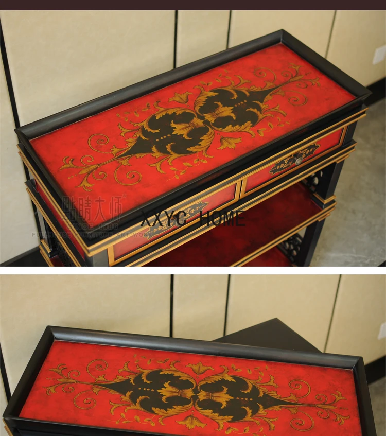 Painted Retro Mixed Living Room Corridor Hallway Sideboard Cabinet Red Wine Showcase