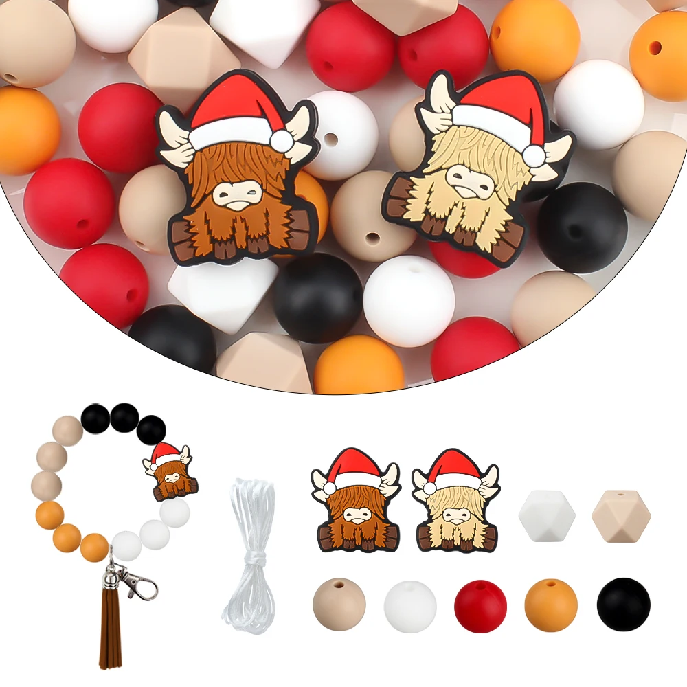 

48pcs/set Silicone Beads Yak Christmas Hat Holiday Series for DIY Pendant Pearl Keychain Necklaces Toys Jewelry Accessories Bulk