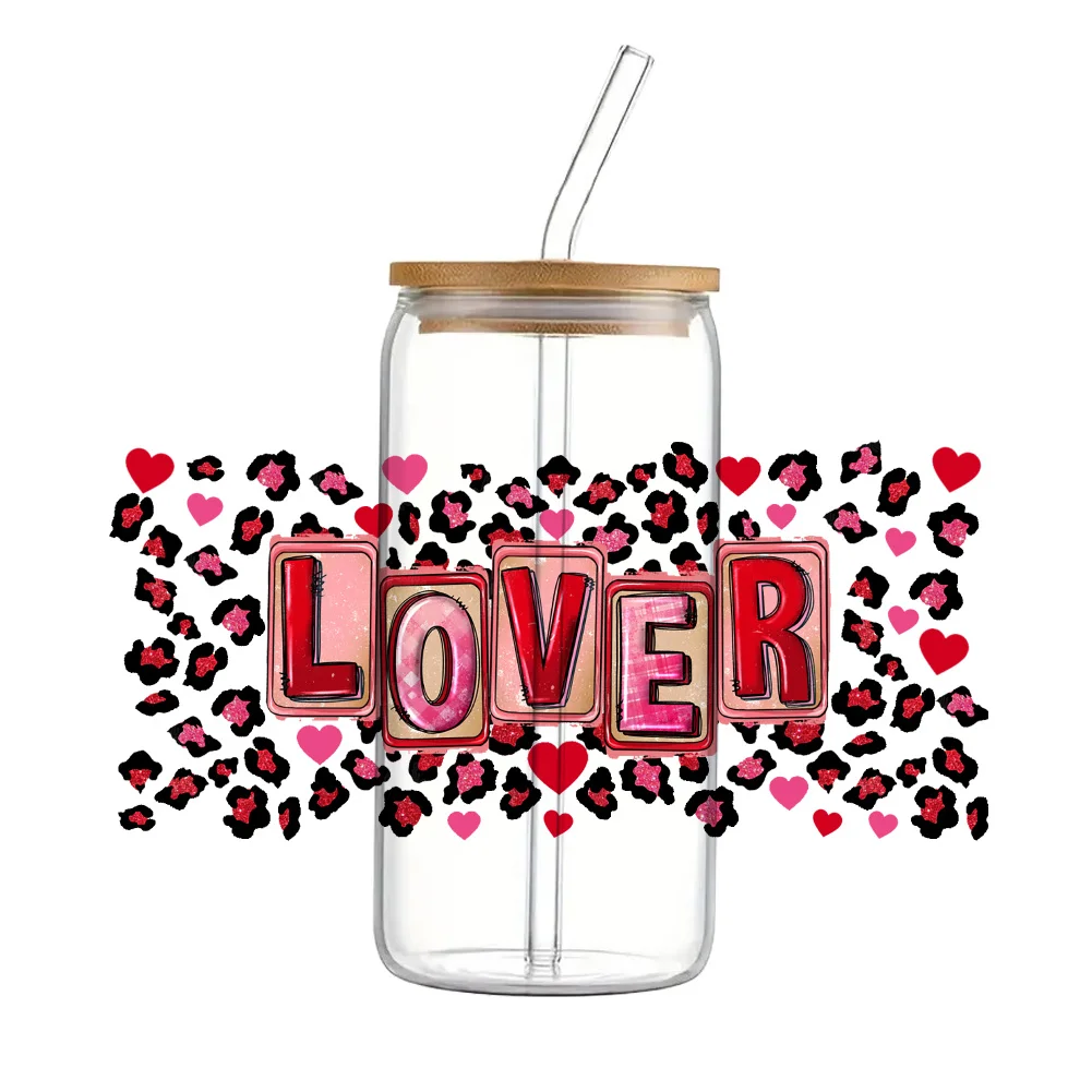 11x24cm Valentines Day Cup Coffee For Libbey 16oz Can Glass 3D Waterproof UV DTF Coffee Can Wrap Libbey Glass Wrap