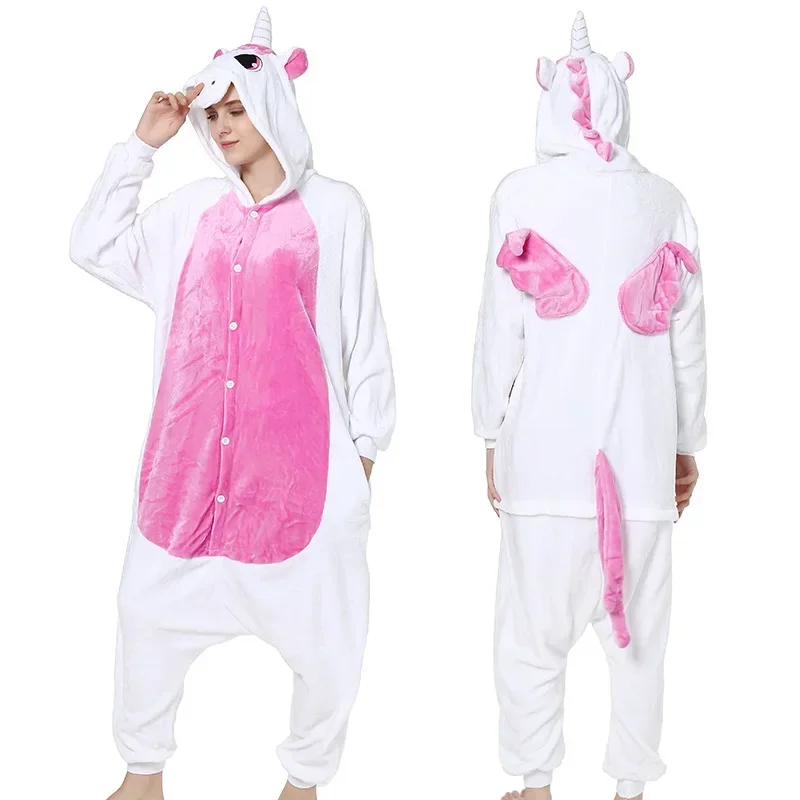 Adults Pajamas Pijamas Women Flannel Sleepwear Unisex Cute Unicorn Unicornio Cartoon Animal Pajamas Sets Hooded Party Pyjamas