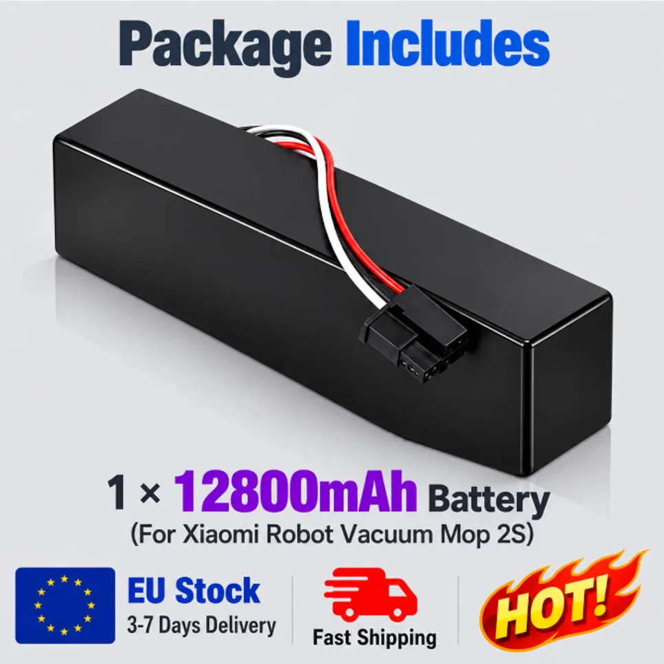 Batteria ricaricabile 18650 da 14,8 V per robot aspirapolvere e lavapavimenti Xiaomi 2S Mijia STYTJ02YM e per aspirapolvere Haier JX37, 12800 mAh.