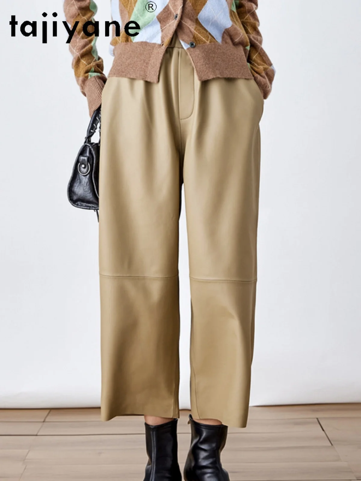 TAJIYANE 100% couche supérieure de pantalon en peau de mouton femme Style coréen en cuir véritable Baggy sarouel 2025 automne vêtements pantalons