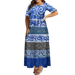 High Quality Long Dress Casual Loose Summer Short Sleeve Dress Women'S Custom Dress Polynesian Dress With Large Hem