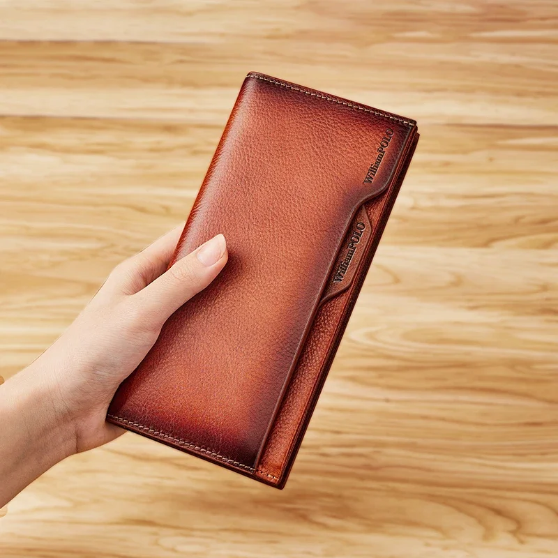 

WILLIAMPOLO Genuine Leather Wallet RFID Blocking Clutch Bag Wallet Card Holder Coin Case Passport Cover Purse Male Long Wallets