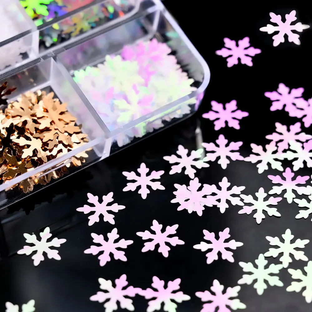 1Box Nail Sequin Christmas Nail Art Glitters Snowflake Sequin 3D Mixed Xmas Element Laser Hologram DIY Glitter For Festival Nail