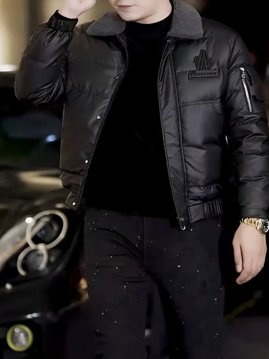 

Мужская модная утепленная куртка-пуховик 2025 года, зимняя, с воротником-стойкой, городская, укороченная, однотонная, стильная