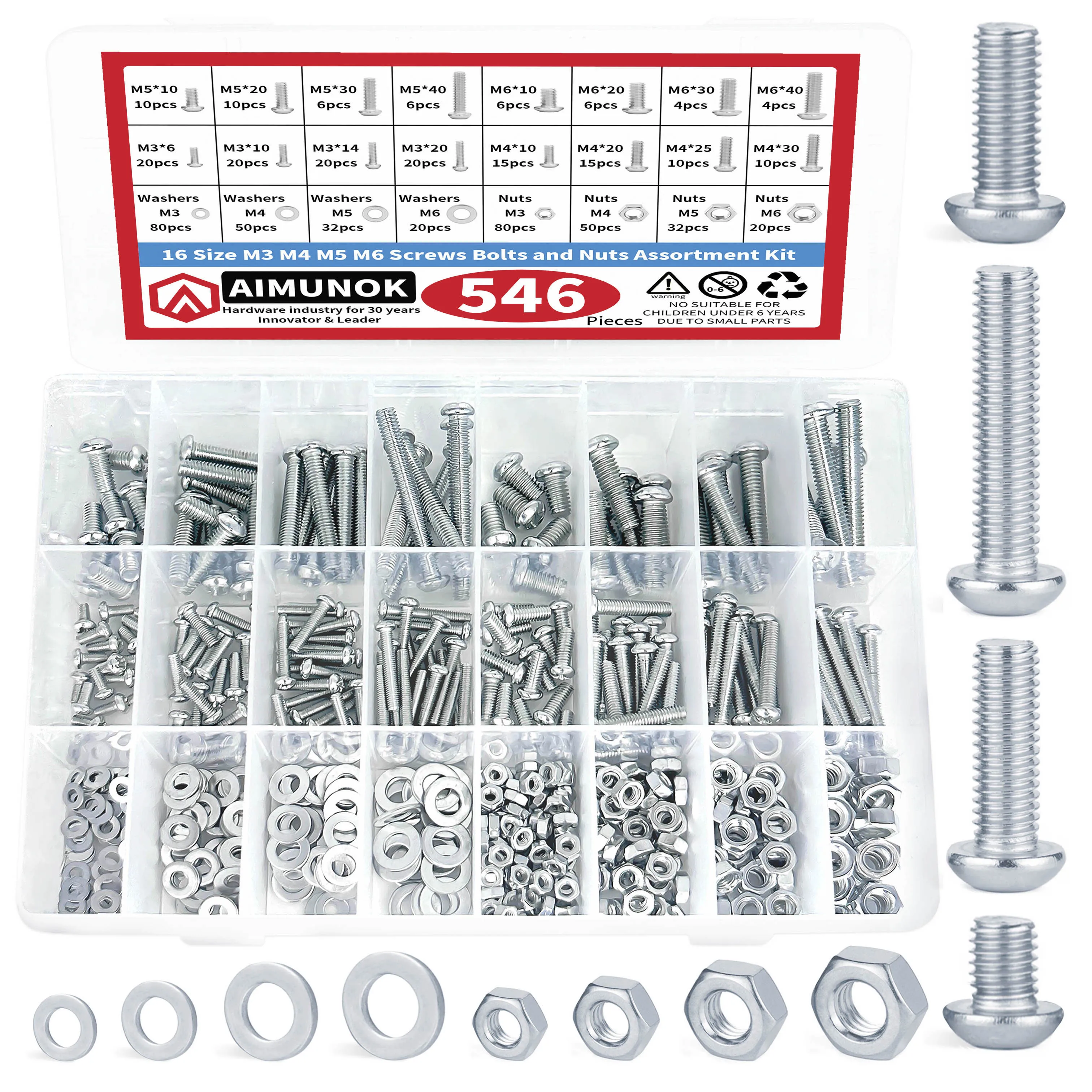 

546pcs 16 Size M3 M4 M5 M6 Screws Bolts and Nuts Assortment Kit Stainless Steel Hexagon Button Hex Socket Fairing Bolt