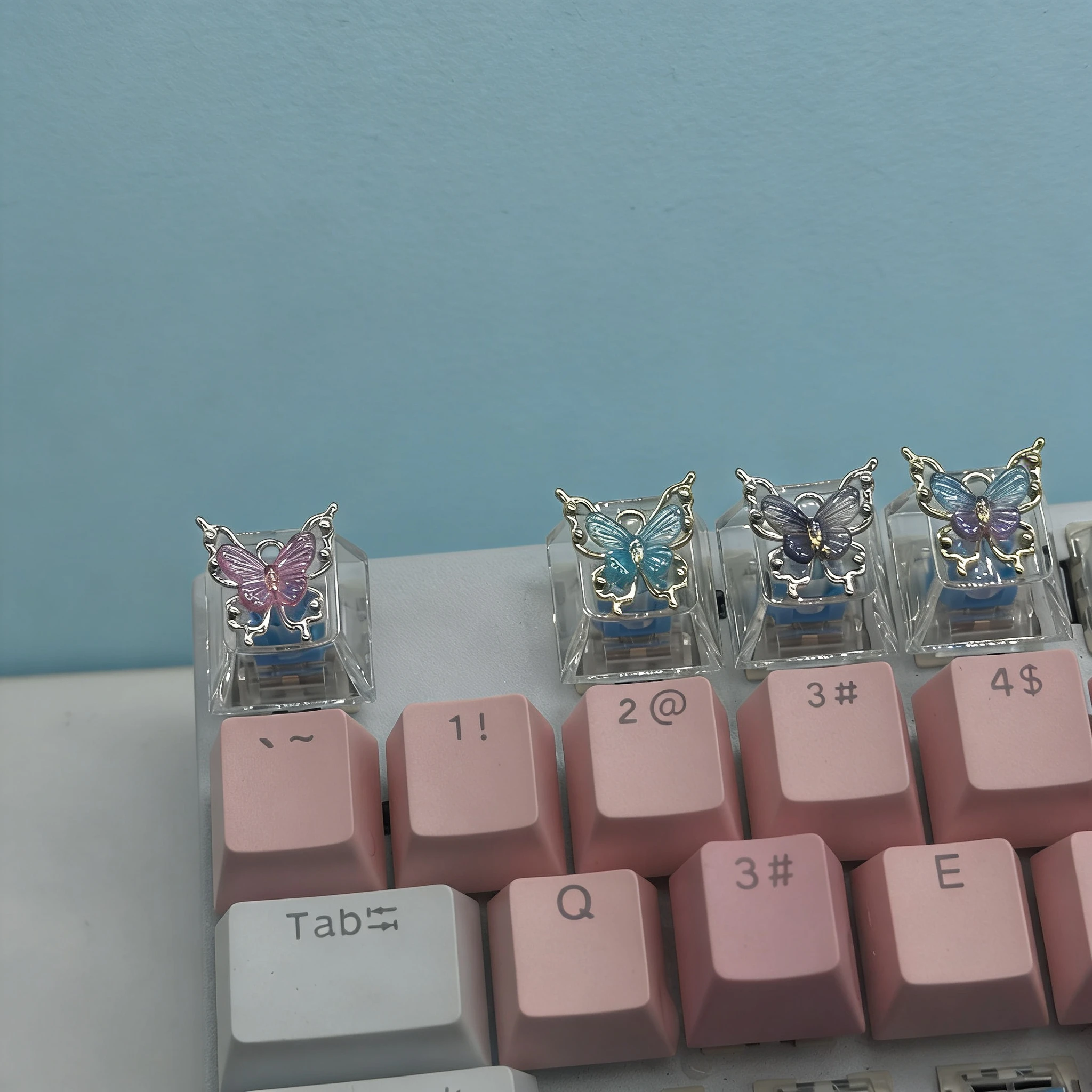 Transparent Butterfly Keycaps Cherry Profile R4 Cute Key Caps Cross Axis Mechanical Keyboard ESC Keycap PC Accessories Gift